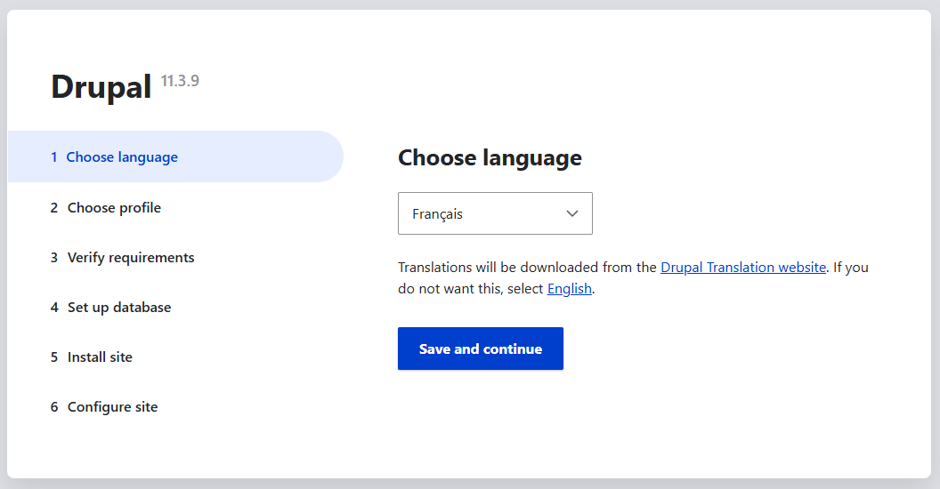 Initialisation de Drupal - Choisir la langue