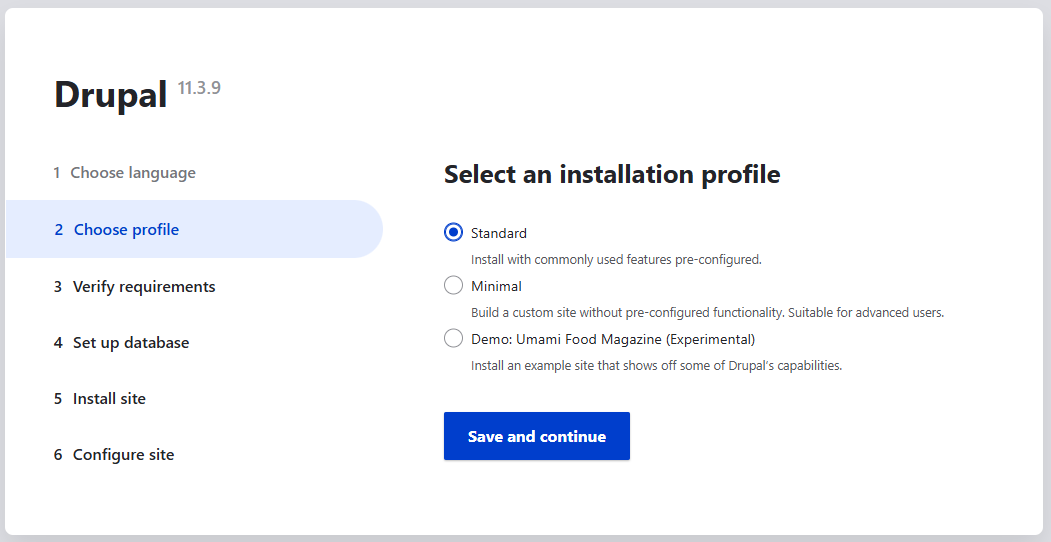 Initialisation de Drupal - Choisir le profil