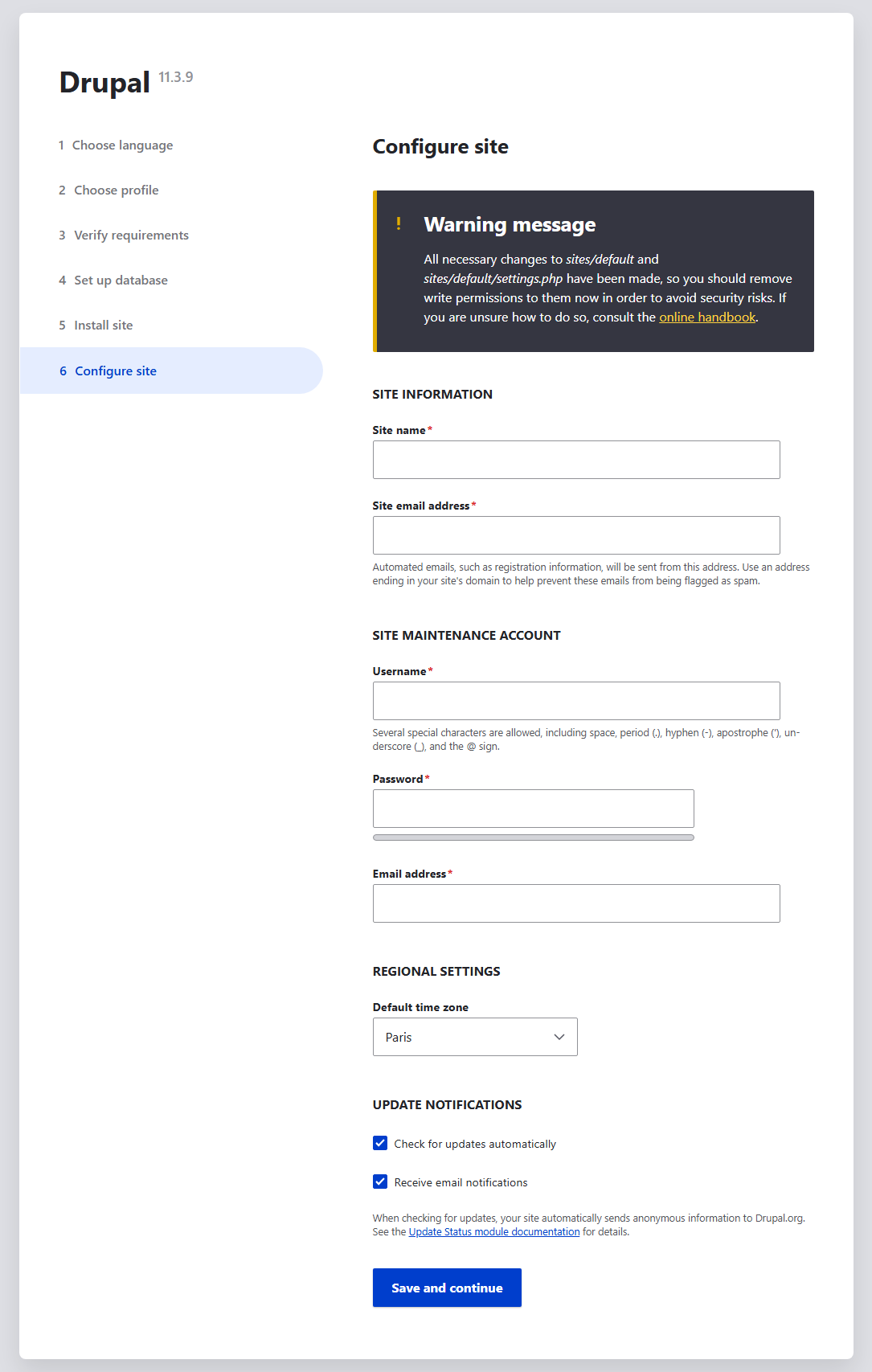 Initialisation de Drupal - Configurer le site
