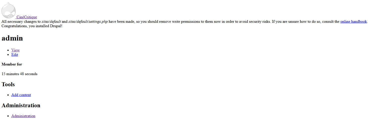Initialisation de Drupal - Fin d'installation